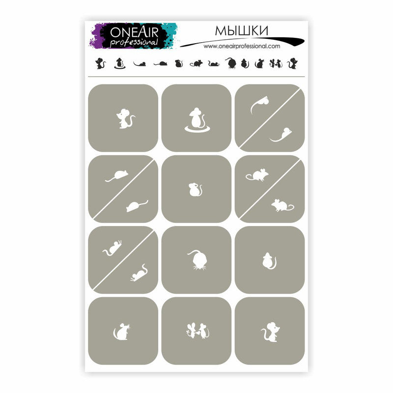 OneAir Stencils For Nail Airbrushing 16 mouse stencils – nailsstoreusa