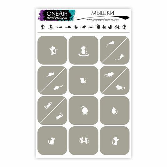 OneAir Stencils For Nail Airbrushing 16 mouse stencils