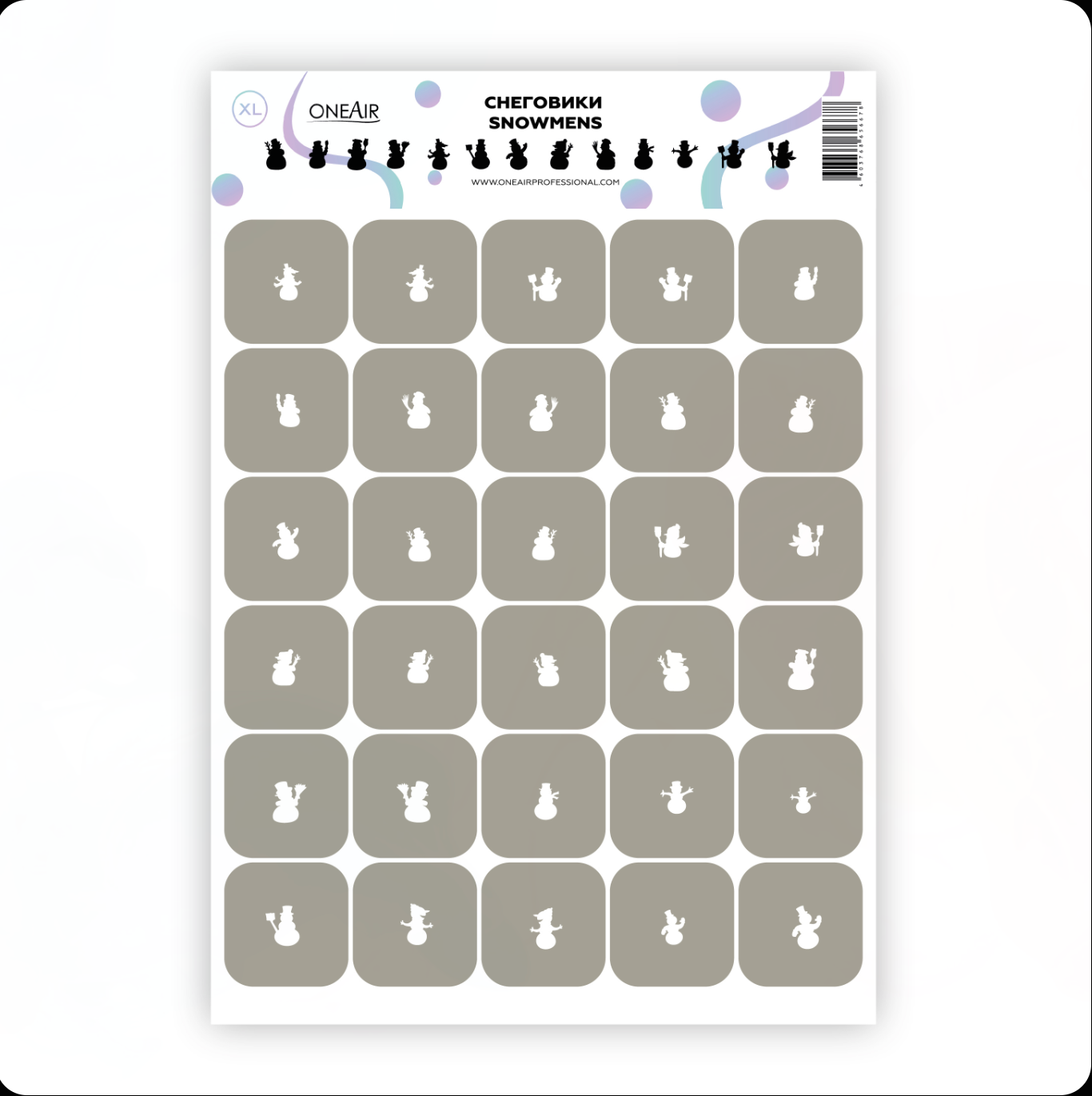 OneAir Stencils For Nail Airbrushing 30 Snowmen stencils XL